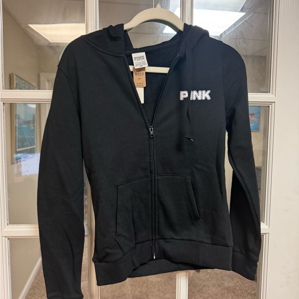 PINK Victoria's Secret Fleece Zip Up Everyday Black Hoodie XS Beach